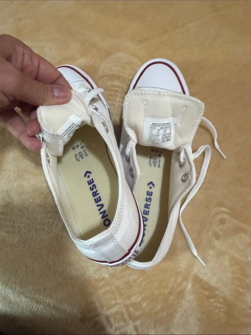 Converse women White Low-Top Canvas Sneakers with Red Stripe Accent bought it St